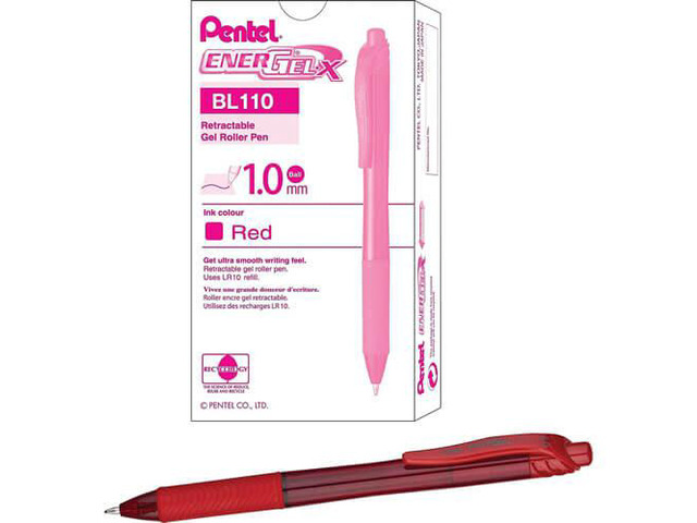Pentel BL110B EnerGel X Retractable Roller Gel Pen, Red Ink, Bold