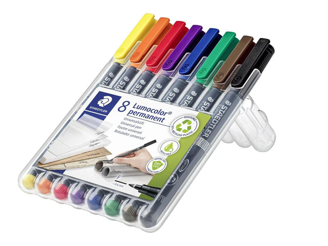 Lumocolor Permanent Universal Pen: Set of 8 Permanent Markers, Assorted Colors, Felt Tip, Fine Tip 0.6mm - Multi Surface, Quick Dry, Smudge-Proof &...