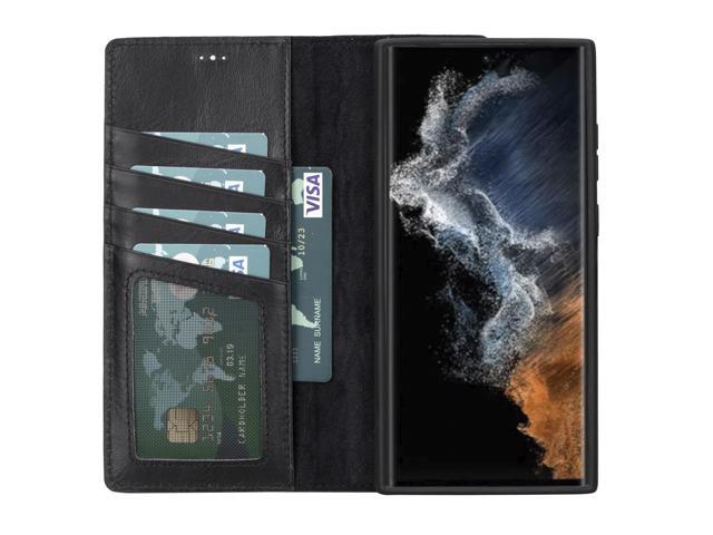 VENOULT Rustic Black Wallet Case for Samsung Galaxy S23 Ultra, Man or Women with Credit Card Holder, Genuine Leather, Magnetic Detachable Luxury...