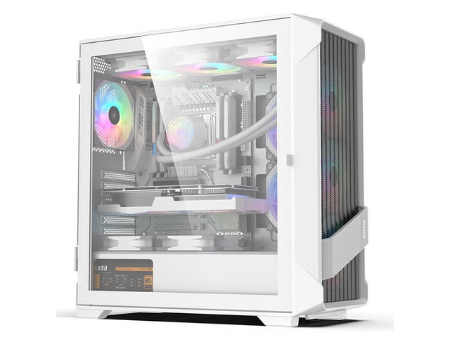 ALAMENGDA PADO50 High Airflow Full Mesh Design, E-ATX/ATX/M-ATX/ITX Full-Tower Case, Hinged Glass Side Window, Tempered Glass, White without Fans