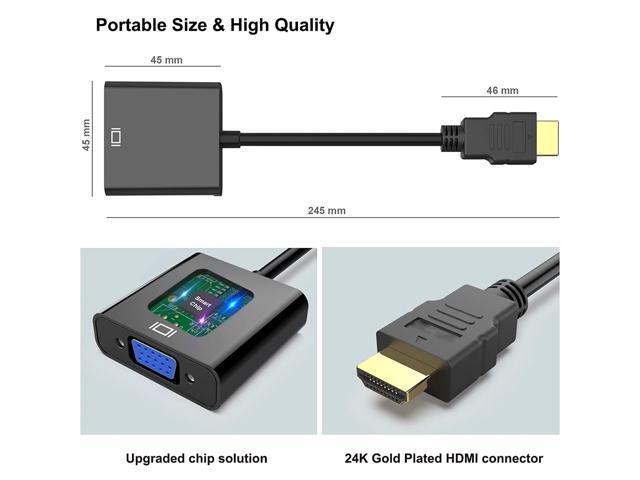 HDMI to VGA with Audio, Gold-Plated Active HDMI to VGA Adapter (Male to Female) with Micro USB Power Cable & 3.5mm Audio Cable