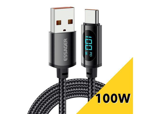 3.2FT PD 100W USB A to USB C Cable,7A Fast Charging USB C Cable with LED Display Braided Charger Cord Type C