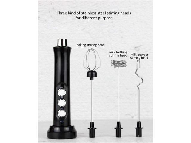 Milk Frother Handheld with 3 Stainless Steel Whisks, USB Rechargeable Electric Foam Maker, Drink Mixer with 3 Speeds for Coffee, Latte, Matcha