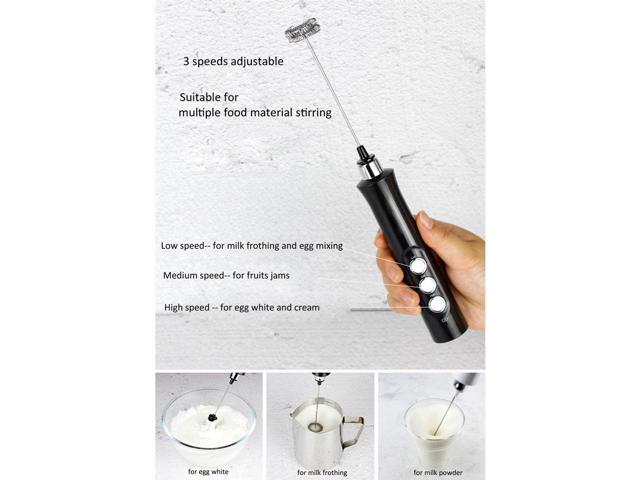 Milk Frother Handheld with 3 Stainless Steel Whisks, USB Rechargeable Electric Foam Maker, Drink Mixer with 3 Speeds for Coffee, Latte, Matcha