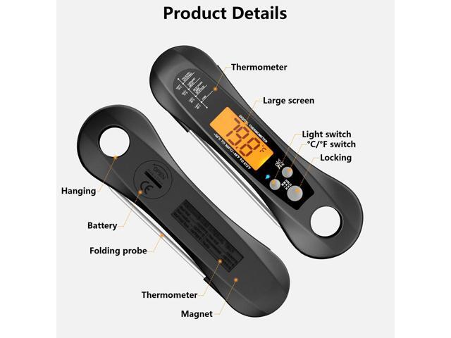 Lightning Instant Read Meat Thermometer, Calibratable Kitchen Food Thermometer with Display Cooking Thermometer for Oil Deep Fry Smoker BBQ Grill