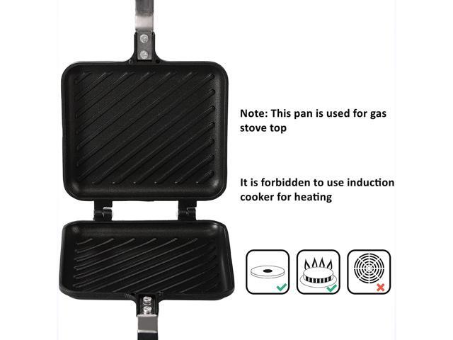 Sandwich Maker, Non-stick Grilled Sandwich and Panini Maker Pan with Handle, Stovetop Toasted Sandwich Maker Aluminum Flip Pan for Home Kitchen
