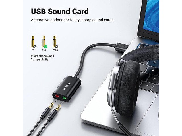USB Audio Adapter USB External Stereo Sound Card to 3.5mm Headphone and Microphone Jack Adapter