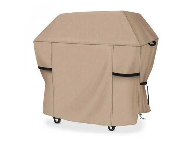 HeavyDuty Beige BBQ Grill Cover, Waterproof UV Resistant Oxford Cloth Outdoor Barbecue Protector, Windproof Design with Handles, Buckle Straps &...