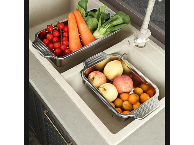 Adjustable Expandable Sink Drain Basket, FoodGrade Stainless Steel Over Sink Colander with NonSlip Handles, Multipurpose Fruit Vegetable Washing...