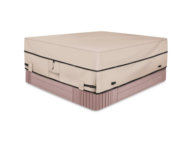 Light Khaki Square Hot Tub Cover, All Weather Waterproof Outdoor Spa Protector