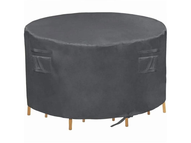 Dark Grey Round Patio Table Chair Set Cover, Waterproof AllWeather Outdoor Furniture Protector