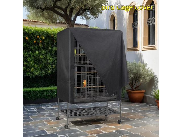 Black Bird Cage Cover with Front Access Flap, Lightlocking Breathable Oxford Fabric Parrot Cage Shade Cover, Wind Dust Protection for Cockatiel...