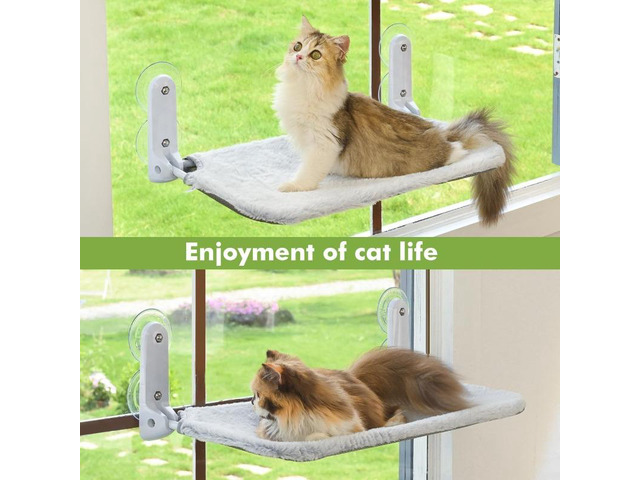 Strong Suction Cup Cat Window Hammock with Sturdy Iron Frame, Foldable Grey Indoor Cat Window Seat Bed, Hanging Rest Lounge for Pet Cats