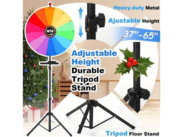 Height Adjustable 24 Inch Spinning Prize Wheel (37-65 Inch), Foldable Erasable Lucky Game Wheel with Stand, 14 Colors Tabletop Spinner for...