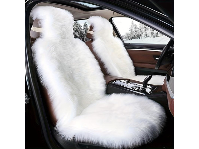 Winter Plush Car Seat Cover, Thick Faux Fur Warm Car Seat Cushion with Headrest Cover, Fluffy Soft Auto Seat Protector for Cold Weather, Universal...
