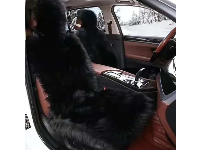 Winter Plush Car Seat Cover, Thick Faux Fur Warm Car Seat Cushion with Headrest Cover, Fluffy Soft Auto Seat Protector for Cold Weather, Universal...