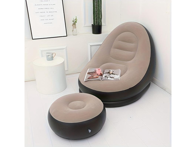 Inflatable Lazy Sofa Chair with Foot Stool, Flocking Ergonomic Inflatable Lounge Chair, Portable Air Sofa with Ottoman for Living Room, Bedroom &...