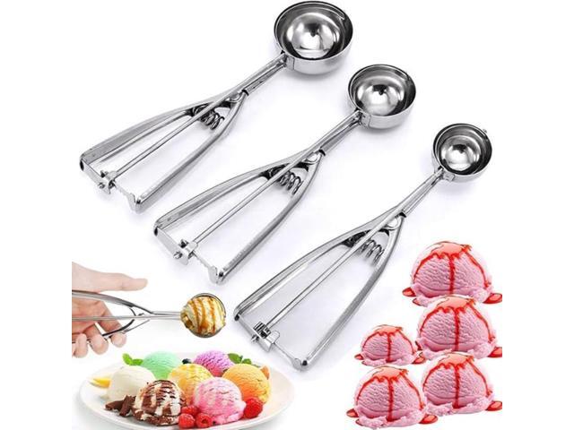 3 Pack Trigger Release Stainless Steel Ice Cream & Cookie Scoop Set, Heavy Duty Non-Stick Cookie Dough Scooper for Home Baking & Dessert Making