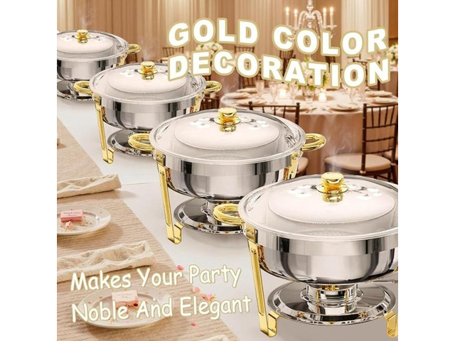 Golden Stainless Steel Insulated Food Pot Set with Lid and Stand, Thermal Catering Pot for Wedding, Christmas Party & Banquet, Professional Cooking...