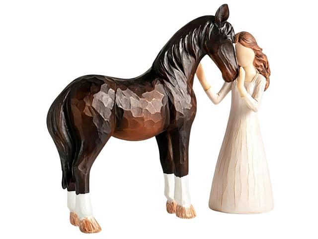 Girl and Horse Resin Statue, Hugging Animal Art Sculpture, Modern Resin Craft Ornament, Creative Home Desktop Decoration, Ideal Festival Gift for...