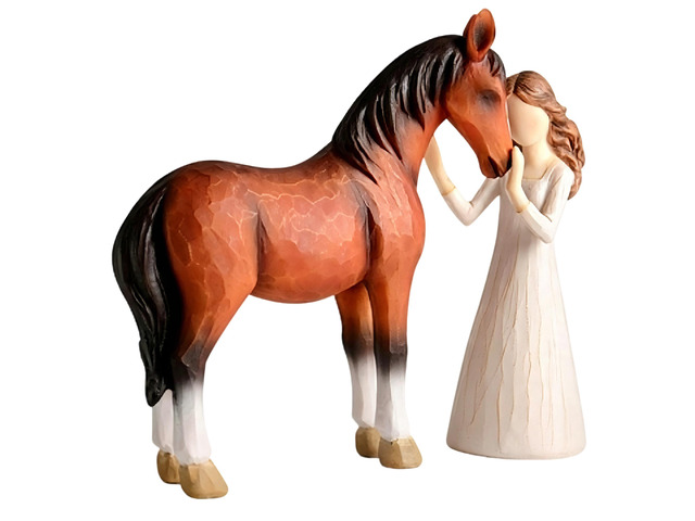 Girl and Horse Resin Statue, Hugging Animal Art Sculpture, Modern Resin Craft Ornament, Creative Home Desktop Decoration, Ideal Festival Gift for...