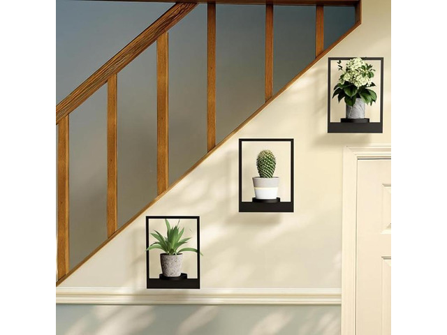 3Pack WallMounted PictureFrame Plant Holder, Metal Wall Planter Shelf, Decorative Wall Flower Pot Rack for Indoor Houseplants