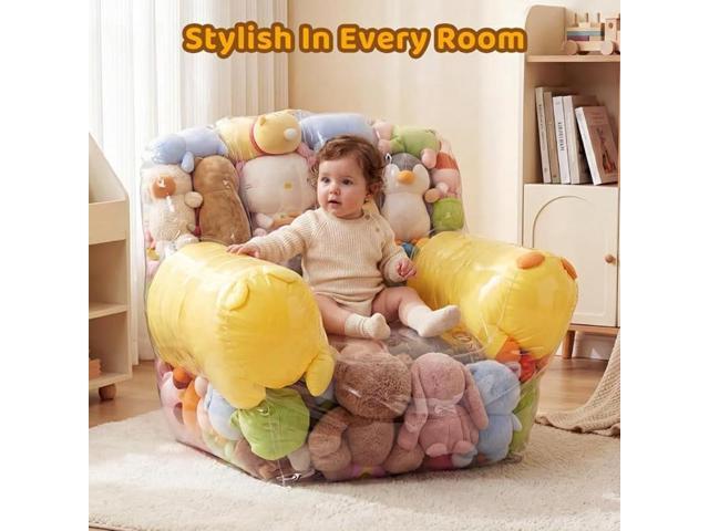 100×90cm Clear PVC Sofa Toy Storage Seat with Double Zipper, Durable Multi-Purpose Storage Bag for Plush Toys & Household Supplies