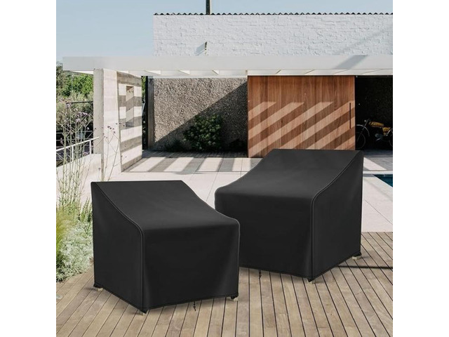 2Pack Black Patio Lounge Chair Covers, Waterproof AllWeather Outdoor Chair Protector, Windproof Dustproof Furniture Covers with Bottom Drawstring...