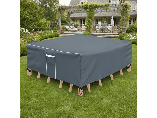 Gray Rectangular Outdoor Patio Furniture Cover, HeavyDuty Oxford Cloth Waterproof Windproof UVResistant Protector with Handles for Garden Table...
