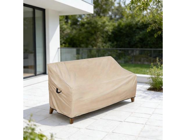 Outdoor 2Seater Loveseat Sofa Cover, HeavyDuty Oxford Fabric Waterproof UVResistant Beige Patio Couch Furniture Protector