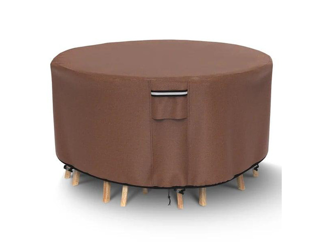 Round Patio Table Cover, HeavyDuty Oxford Fabric Waterproof UVResistant Brown Outdoor Round Table Chair Set Furniture Protector