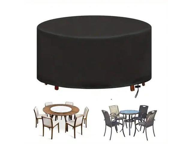 Black Round Outdoor Table Cover, AllWeather Windproof Dustproof Backyard Garden Round Dining Furniture Protective Cover