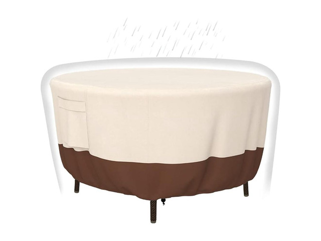 TwoTone Round Outdoor Table Cover, AllWeather Windproof Dustproof Backyard Garden Round Dining Table Furniture Protective Cover