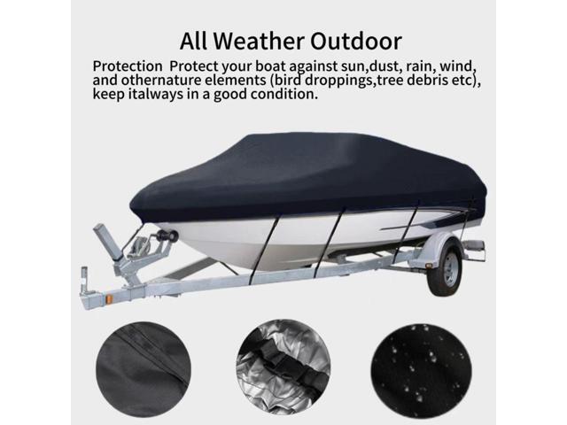 Black Trailerable Boat Cover, AllWeather Windproof Dustproof Outdoor Speedboat Yacht Protective Cover