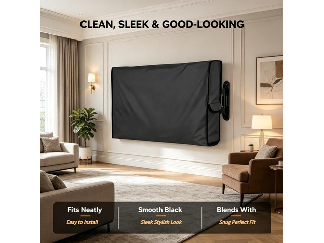 Outdoor TV Cover, HeavyDuty Black Oxford Fabric Waterproof UVResistant Wall Mounted Television Protector with Velcro Closure
