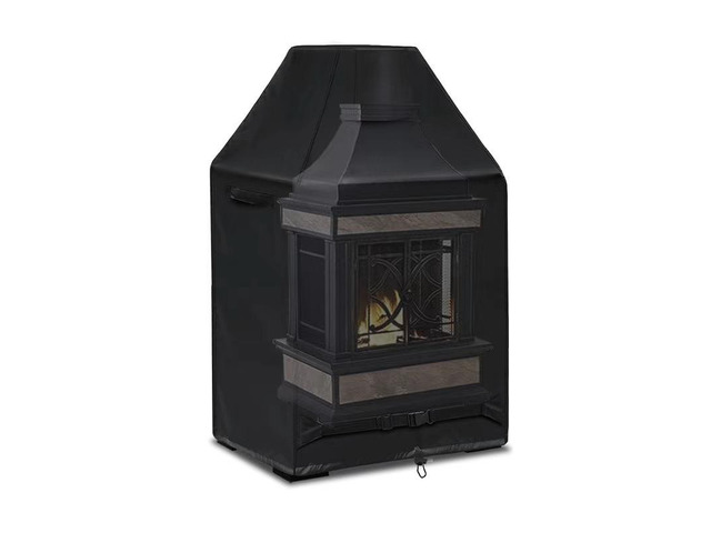 Black Firewood Fireplace Cover, 37''LÃ—26''WÃ—56''HWeatherproof Outdoor Fire Pit Protector with Top Vent, Side Handles, Triangle Tab Straps, Corner...