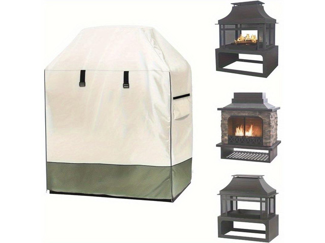 Beige & Lime Green Fire Pit Cover, Weatherproof Outdoor Fire Pit Protector with Black Mesh Vents, Side Zippers, Corner Buckles, Rear Drawstring and...