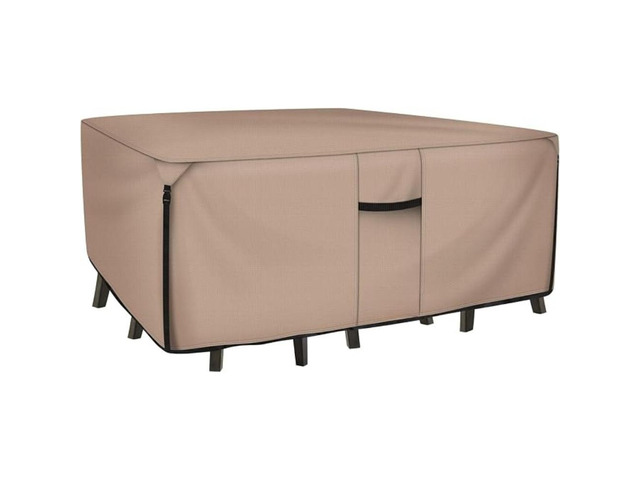 Khaki Rectangular Patio Table Cover, Waterproof UVResistant Oxford Cloth Protector for Outdoor Dining Table Furniture Set