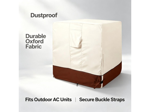 Beige & Brown TwoTone AC Condenser Cover, Waterproof UVResistant Oxford Cloth Protector for Square Outdoor Air Conditioner Unit