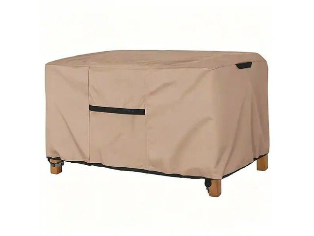 Khaki Patio Coffee Table Cover, Waterproof UVResistant Oxford Cloth Protector for Outdoor Rectangular Terrace Coffee Table