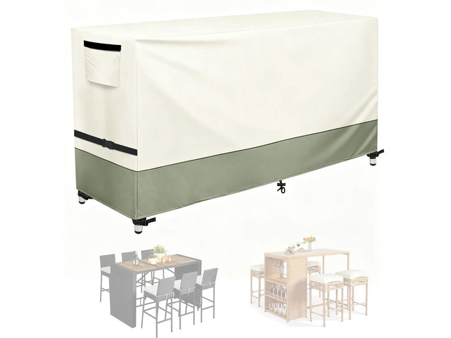 Beige & Sage Green TwoTone Patio Bar Table Cover, Waterproof UVResistant Oxford Cloth Protector for Outdoor Rectangular Bar Height Table Set