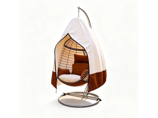 Beige Brown Hanging Egg Chair Cover, Waterproof UVResistant Oxford Cloth Protector for Outdoor Wicker Swing Egg Basket Chair with Stand