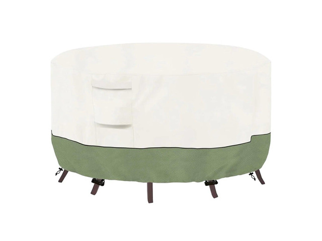 Beige & Green Twoone Outdoor Round Table Cover, Waterproof Oxford Fabric Patio Round Table Protector with Drawstring and Buckle Straps
