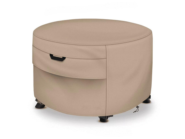 Khaki Round Fire Pit Cover, HeavyDuty Waterproof Oxford Fabric Outdoor Fire Pit Protector with Handles and Drawstring