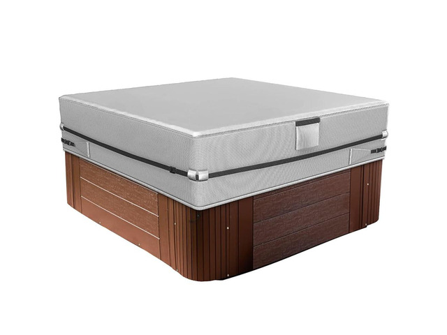 AllWeather Square Hot Tub Spa Cover, Silver Reflective Aluminum Composite Fabric Outdoor Jacuzzi Protector with Carry Handles