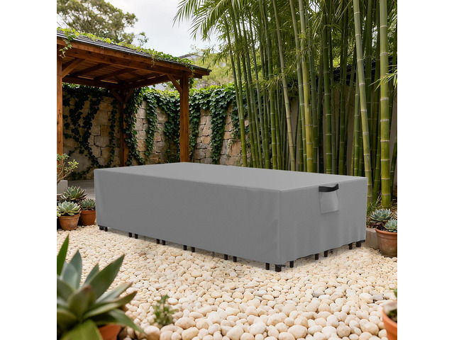AllWeather Grey Patio Furniture Cover, UV Resistant Windproof Rectangular Outdoor Table Cover for Backyard Courtyard
