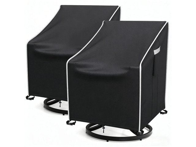 2 Pack Outdoor Swivel Chair Cover, HeavyDuty Oxford Fabric Patio Rotating Armchair Protector with White Edge Trim