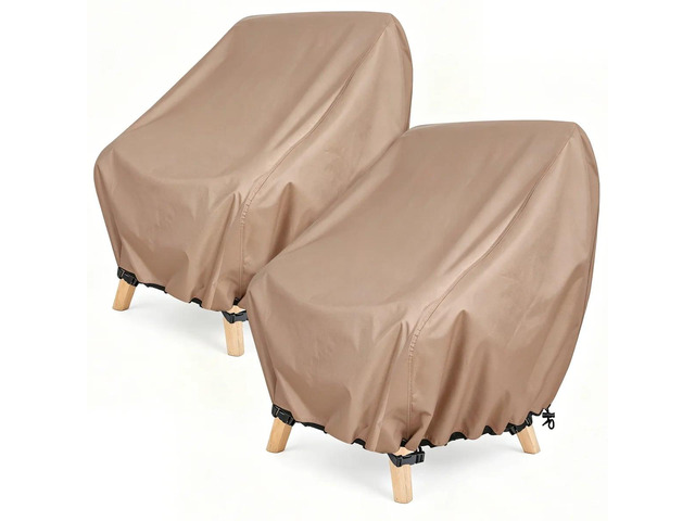 2 Pack Khaki Outdoor Chair Cover, HeavyDuty Oxford Fabric Patio Single Armchair Protector with Drawstring & Buckle