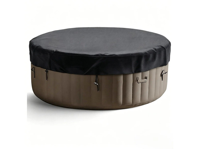 Black Round Hot Tub Cover, HeavyDuty Oxford Fabric Outdoor Inflatable Round SPA Jacuzzi Protector with Adjustable Buckle Straps