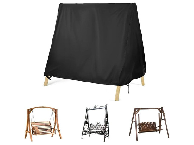 Black Patio Swing Cover, HeavyDuty Oxford Fabric Outdoor AFrame Swing Chair Protector with Drawstring and Buckle